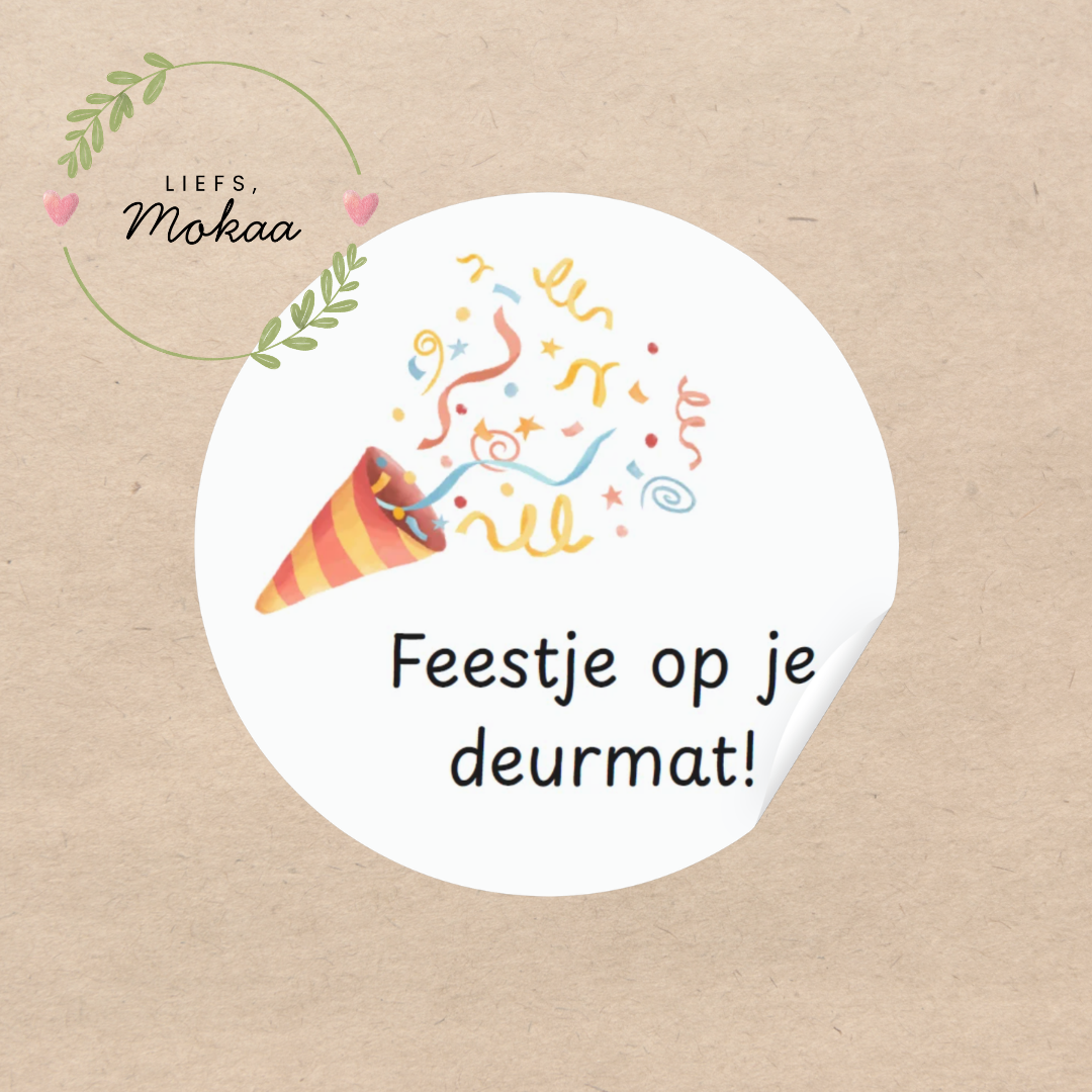 'Feestje op je deurmat!' - Set van 10 Stickers