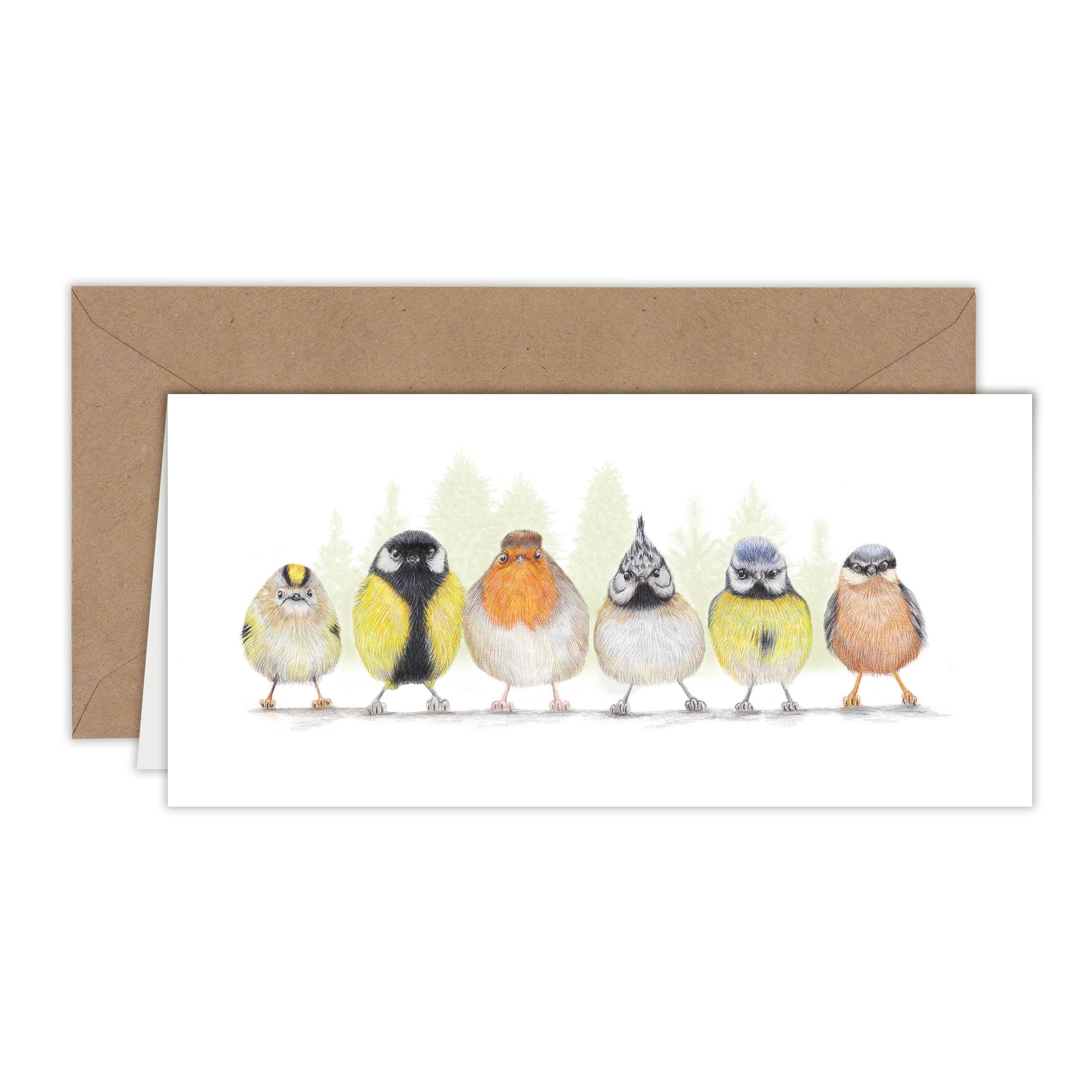 Schattige Vogels versie 4 - Wenskaart met envelop