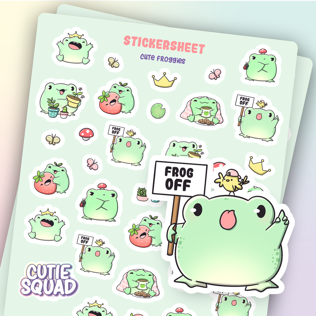 Schattige kikkers | Stickervel