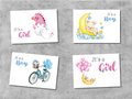 Jongen of meisje geboren - Set van 4 Ansichtkaarten