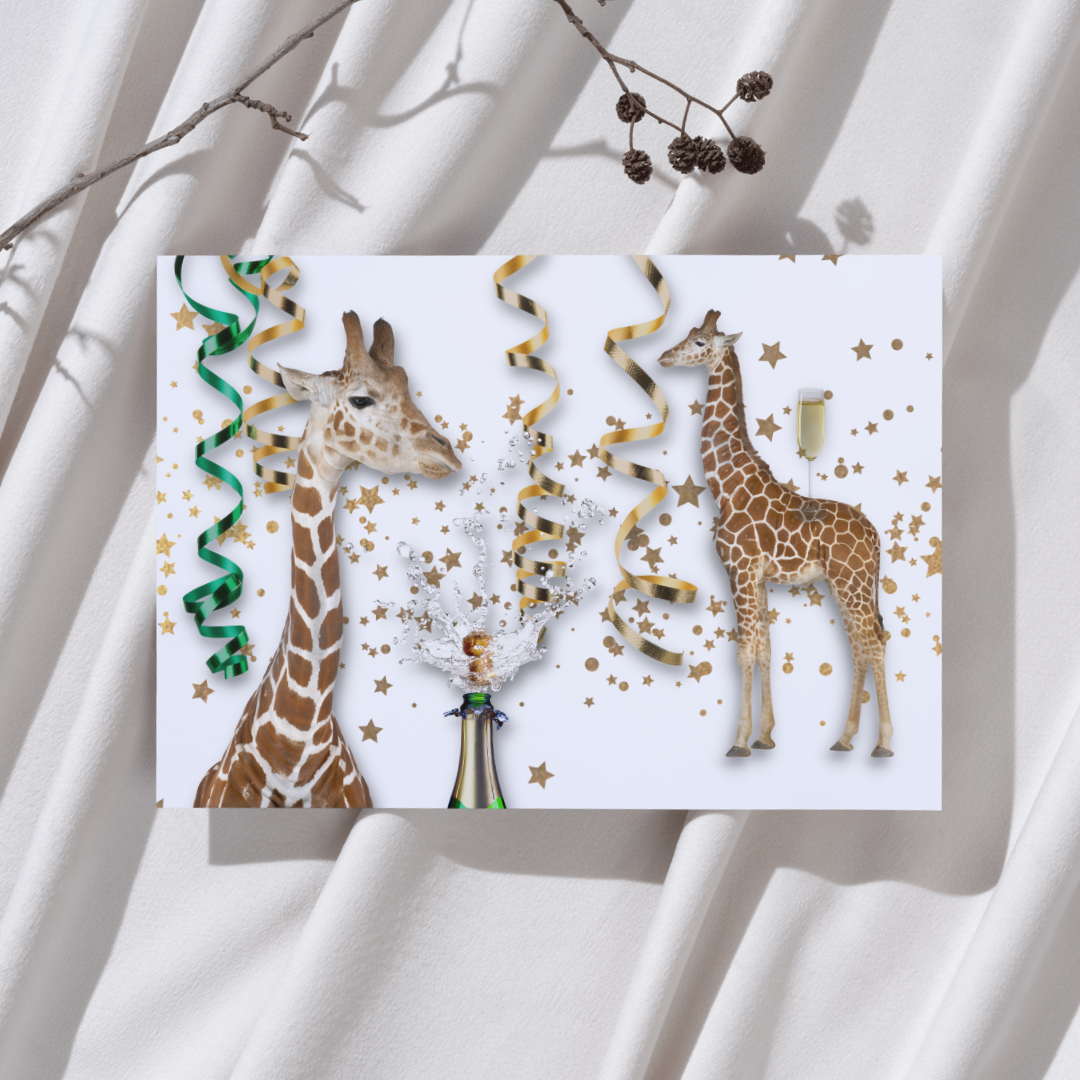 Giraffes champagne – Feest Ansichtkaart