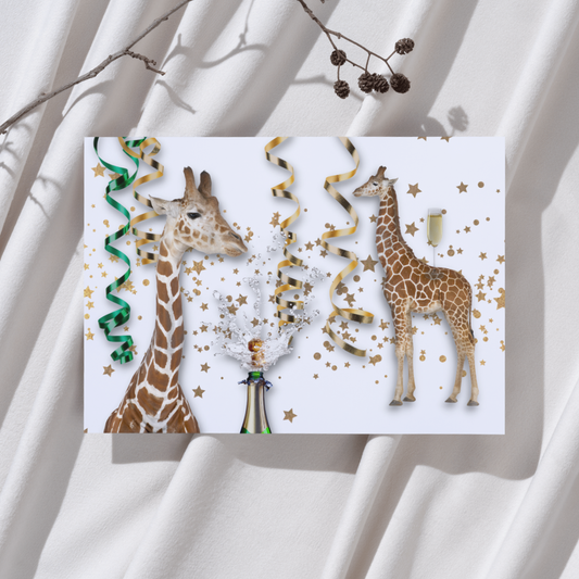 Giraffes champagne – Feest Ansichtkaart