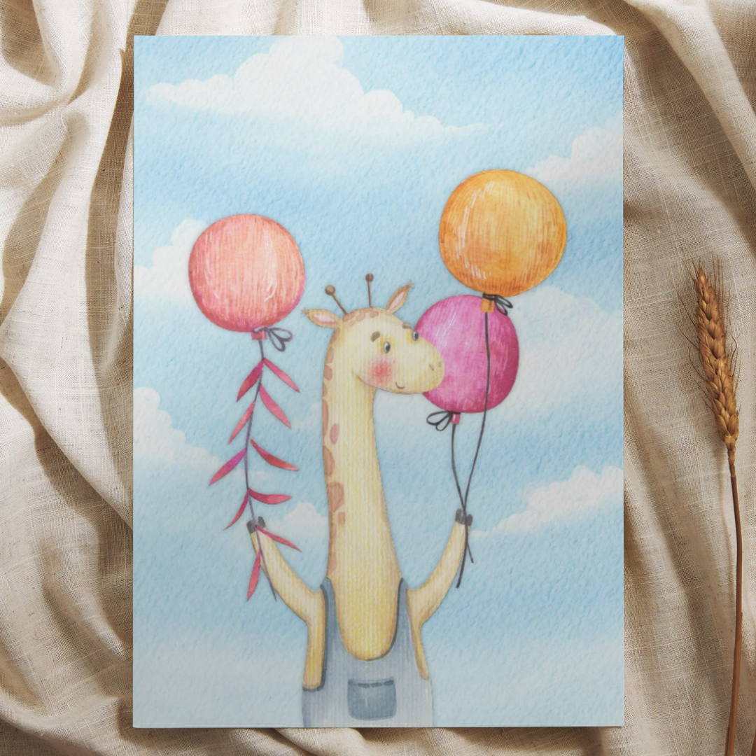 Giraf met Ballonnen - Ansichtkaart