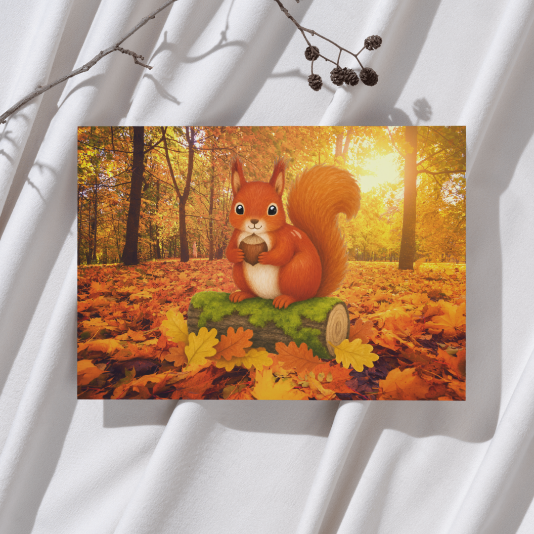 Eekhoorn in Herfst Bos - Ansichtkaart