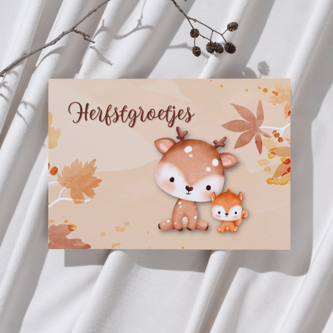 'Herfstgroetjes' Hertje en Eekhoorn - Ansichtkaart