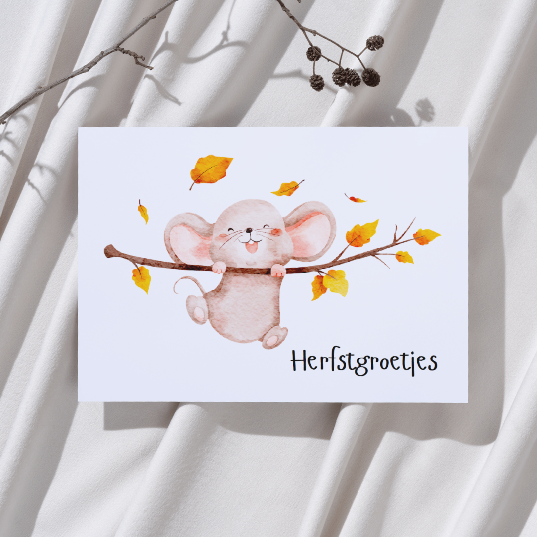 'Herfstgroetjes' Muis - Ansichtkaart