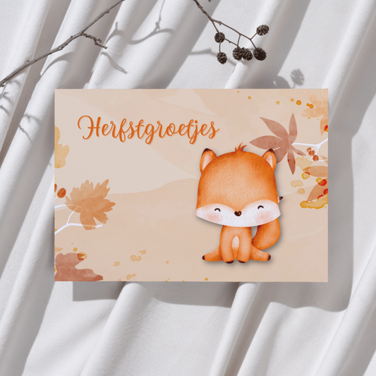 'Herfstgroetjes’ Vos – Ansichtkaart