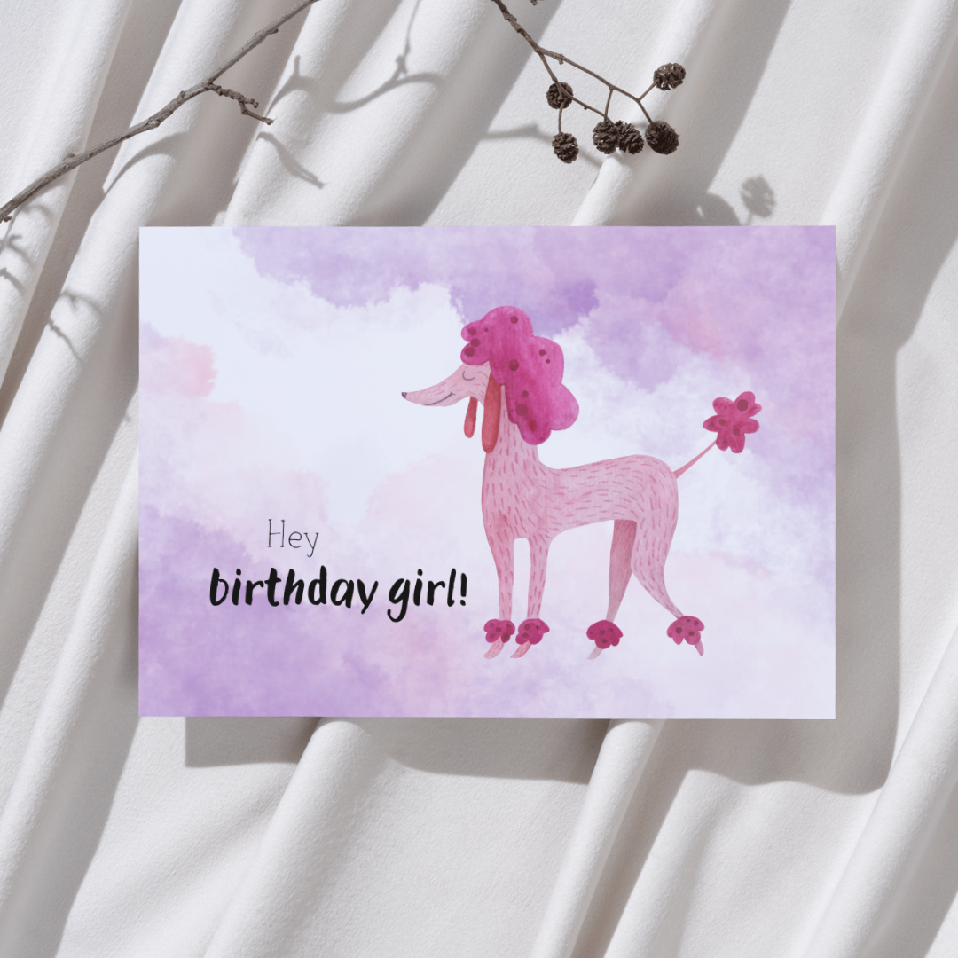 'Hey birthday girl' - Poedel Ansichtkaart