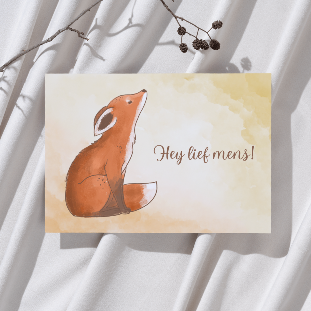 'Hey lief mens' Vosje Herfst - Ansichtkaart