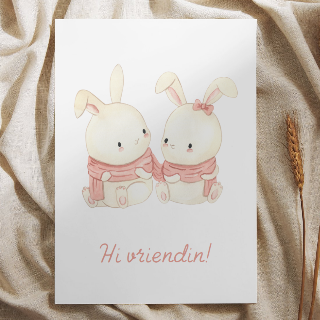 'Hi vriendin!' - Konijntjes Ansichtkaart