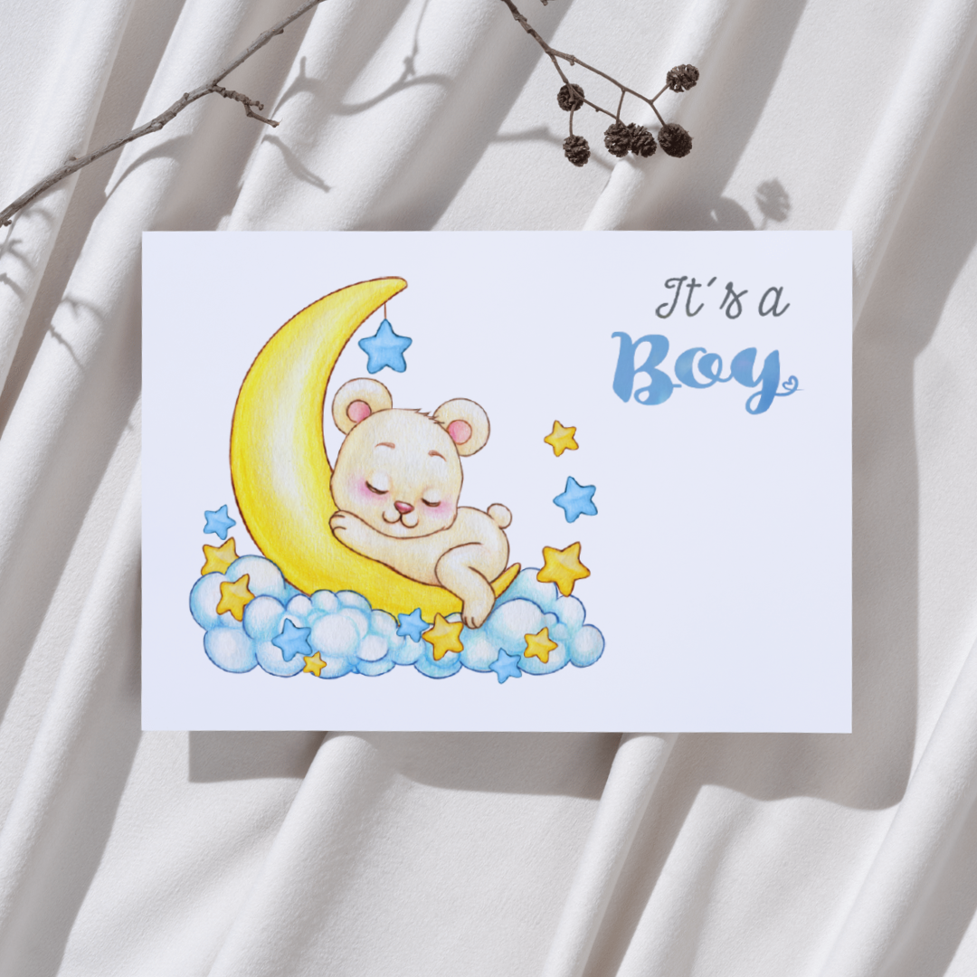 'It’s a boy’ – Beertje op maan Ansichtkaart