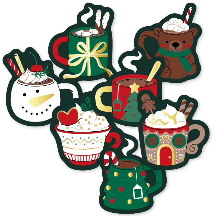 Kerst Mokken - Set van 7 Stickers