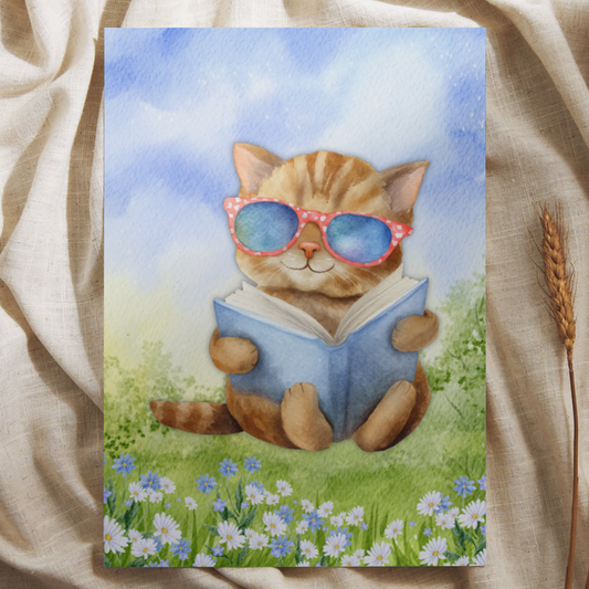 Kat met Boek - Ansichtkaart