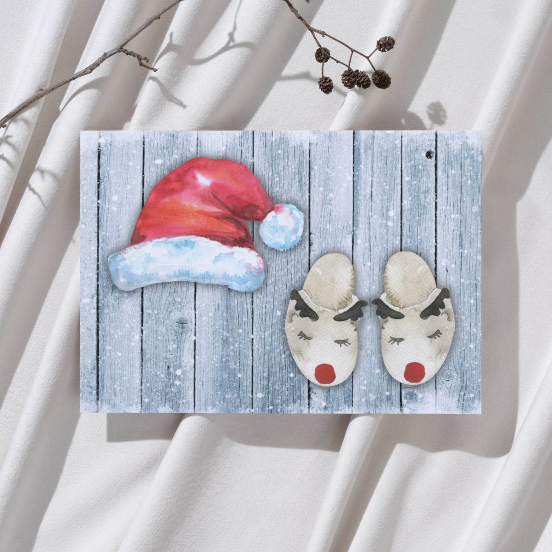 Kerstmuts en pantoffels - Kerst Ansichtkaart