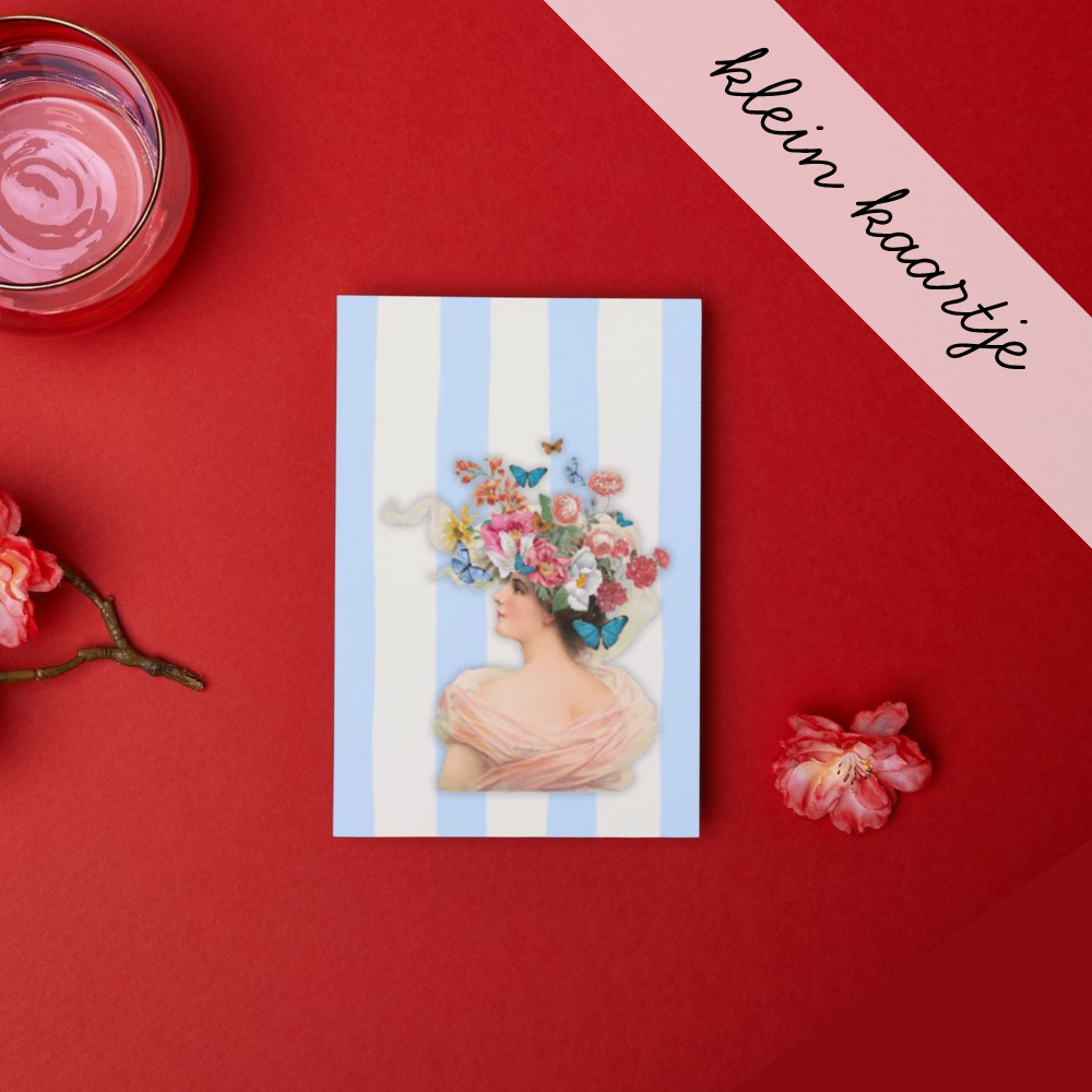 Vrouw met Bloemen op Hoofd - Klein Kaartje