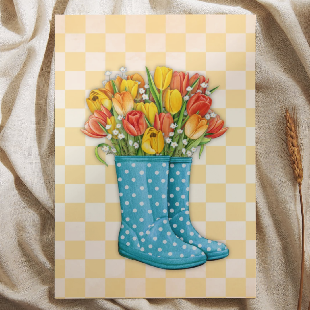 Laarzen met Tulpen - Ansichtkaart