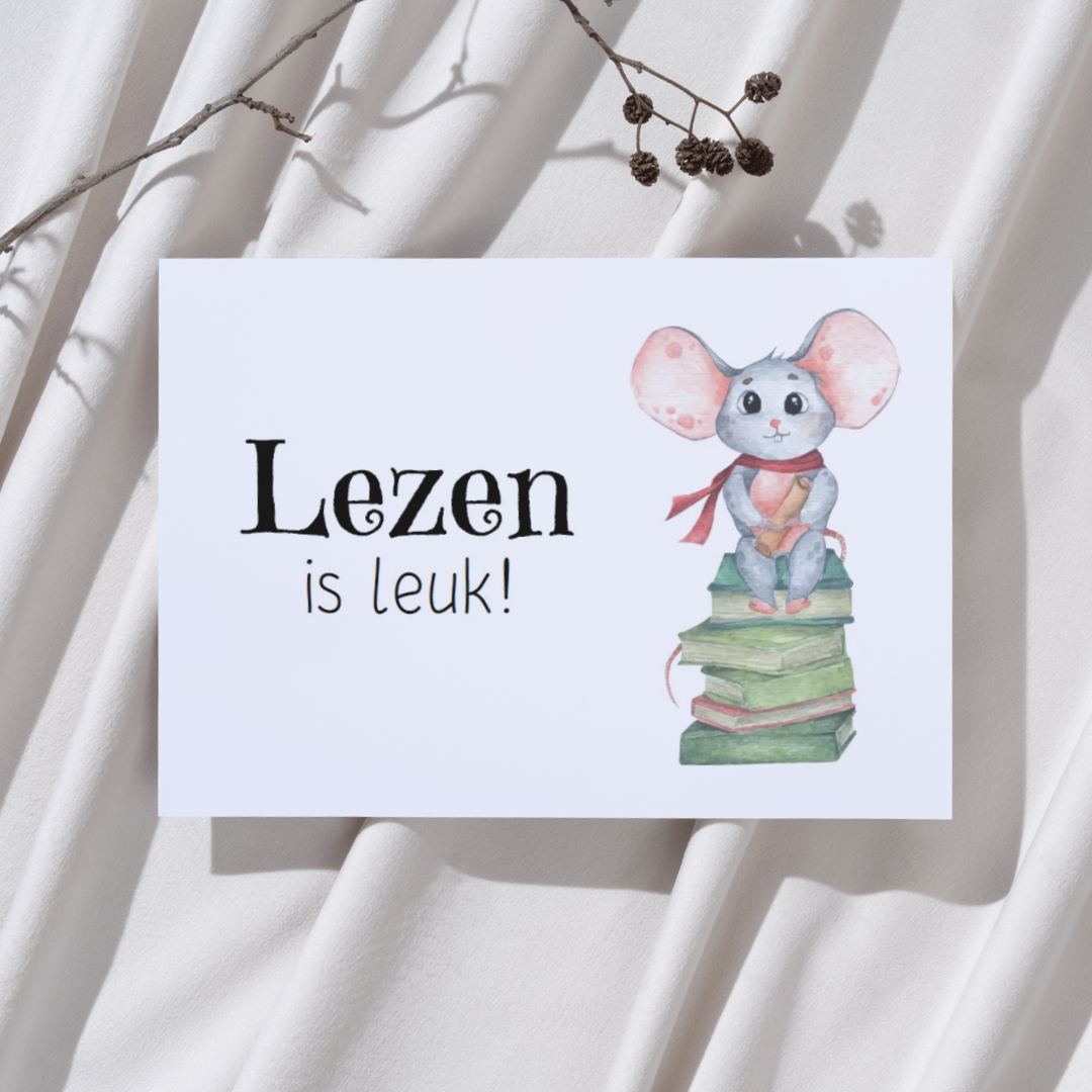 'Lezen is leuk!’ – Muis Ansichtkaart