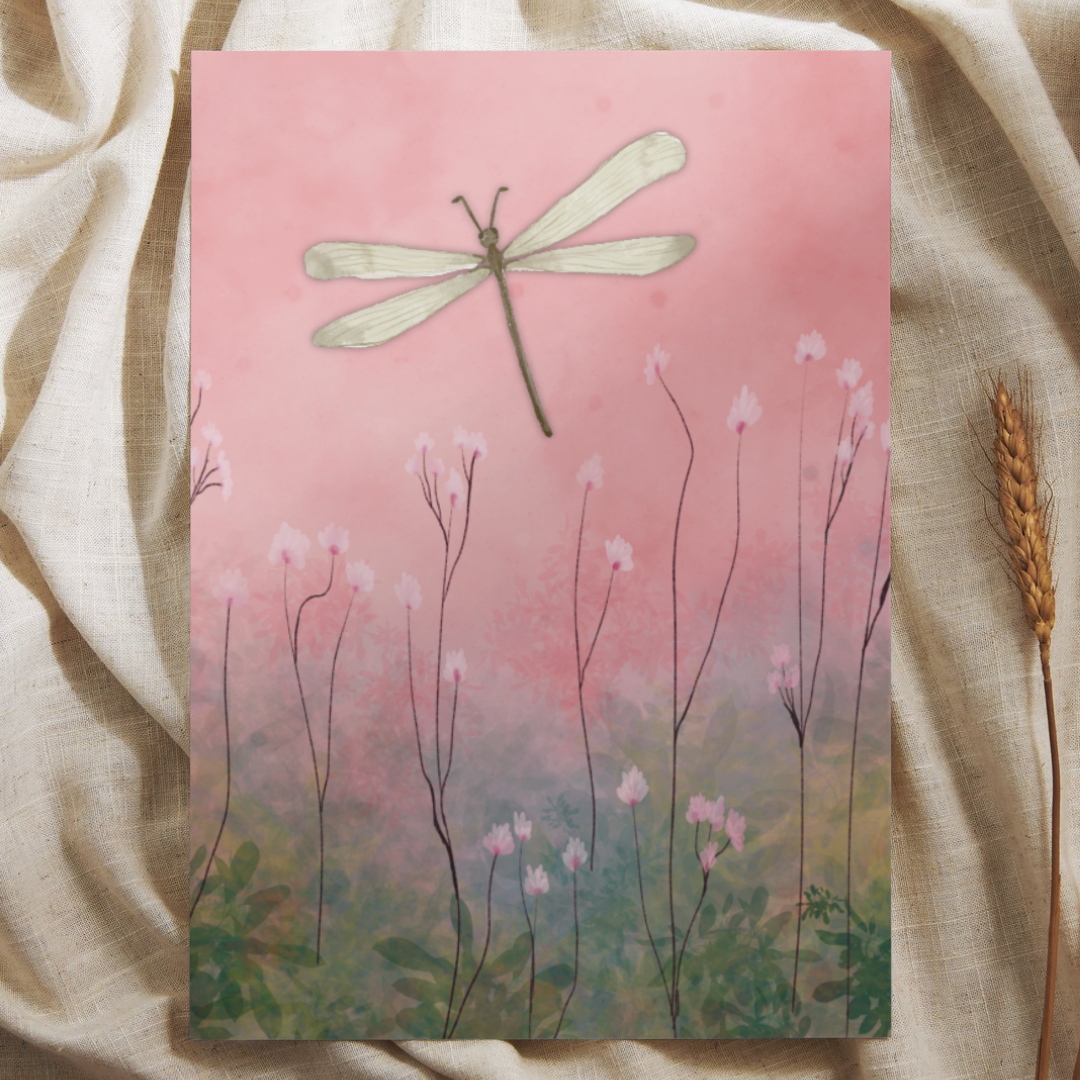 Libelle en Bloemen - Ansichtkaart