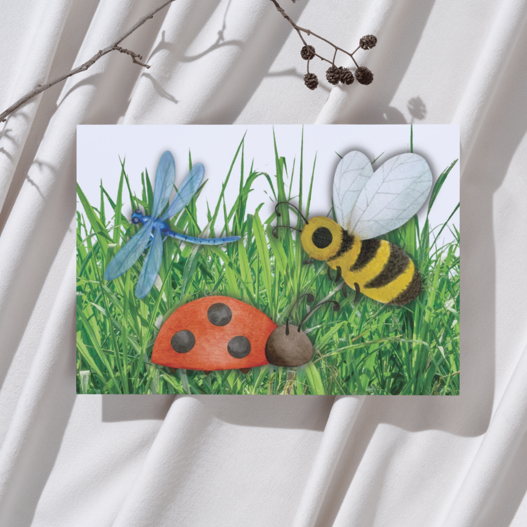 Libelle, hommel en lieveheersbeestje - Insecten Ansichtkaart