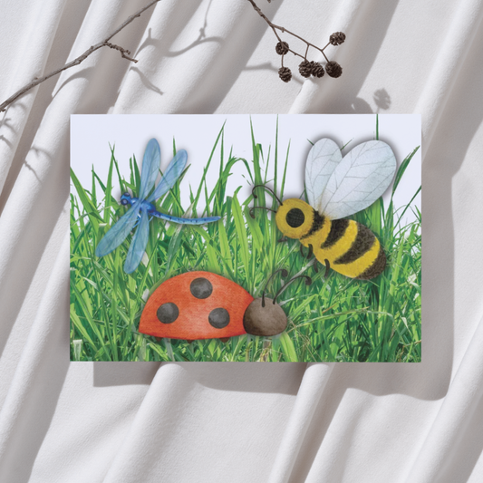 Libelle, hommel en lieveheersbeestje - Insecten Ansichtkaart