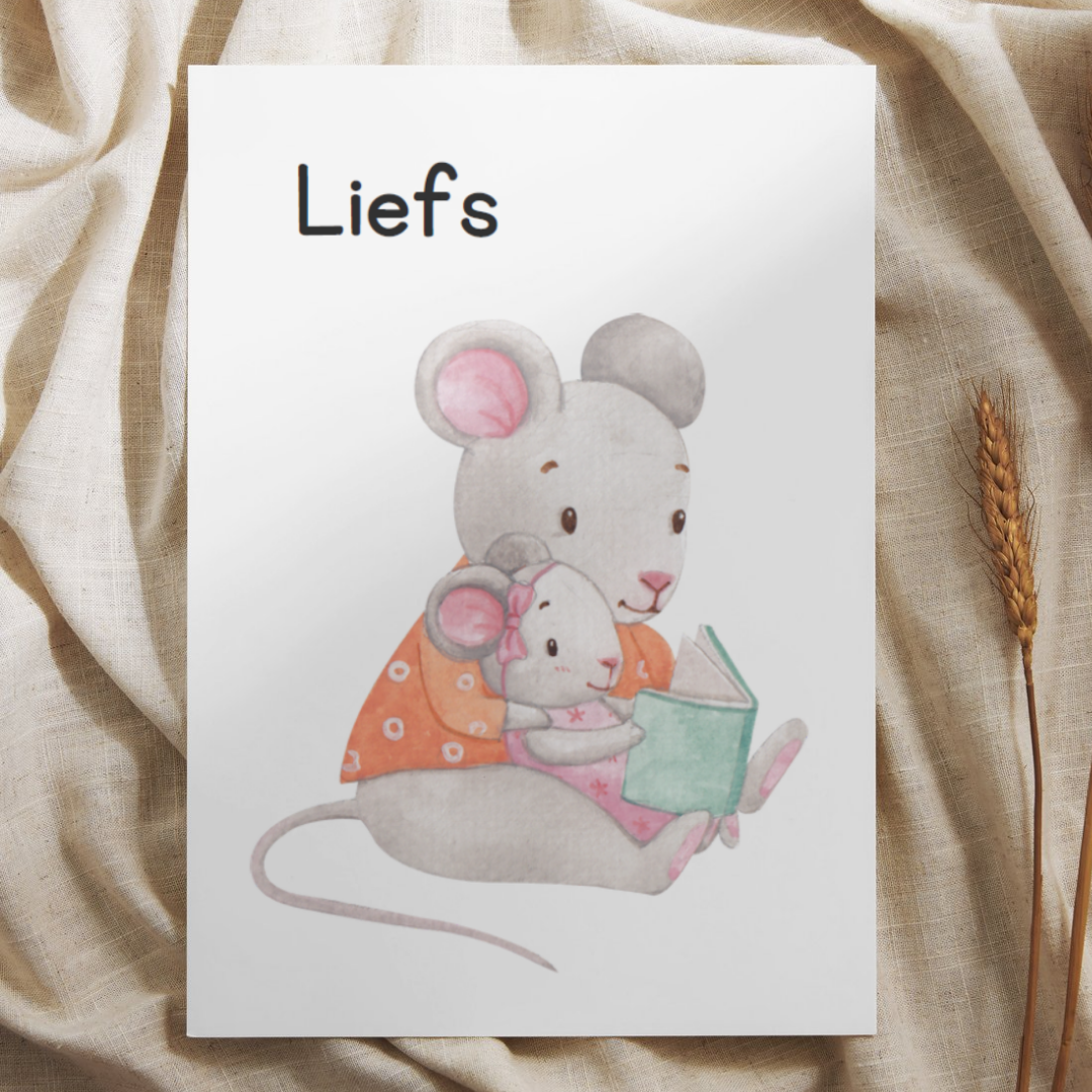 'Liefs’ Muis Moeder en Kind – Lezen Ansichtkaart
