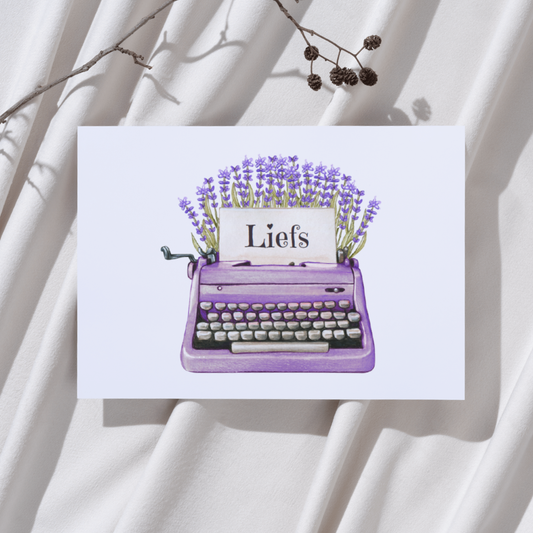 'Liefs’ Lavendel Typemachine – Ansichtkaart