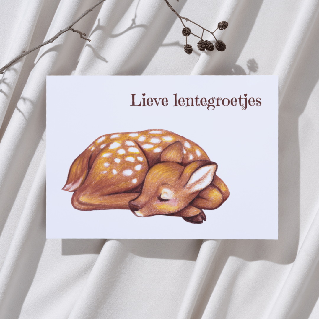 'Lieve lentegroetjes’ – Hertje Ansichtkaart