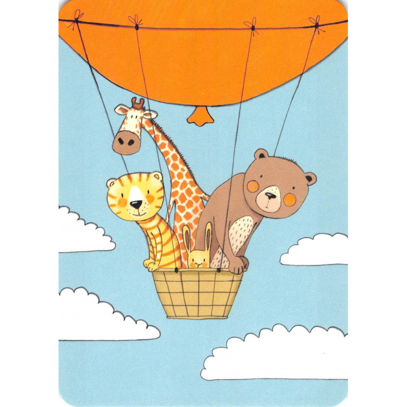 Dieren in luchtballon – Ansichtkaart