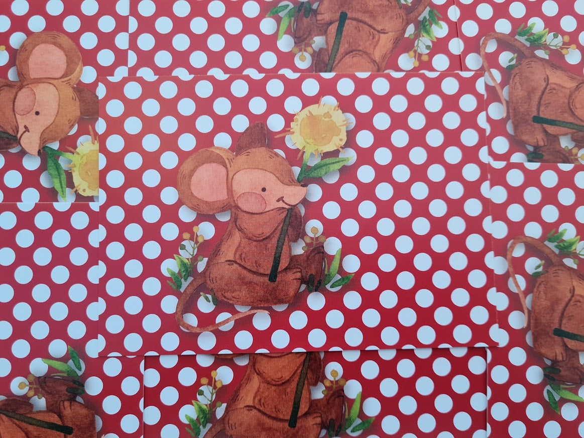 Muisje met bloem - Ansichtkaart