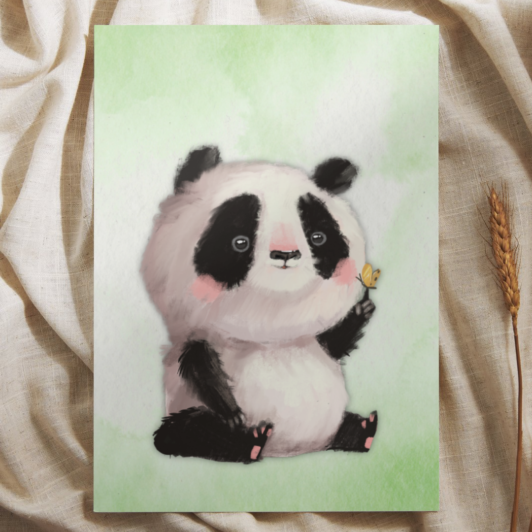 Panda met Vlinder - Ansichtkaart