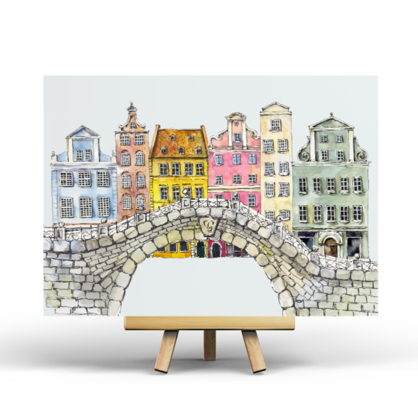 Brug en grachtenpanden – Ansichtkaart