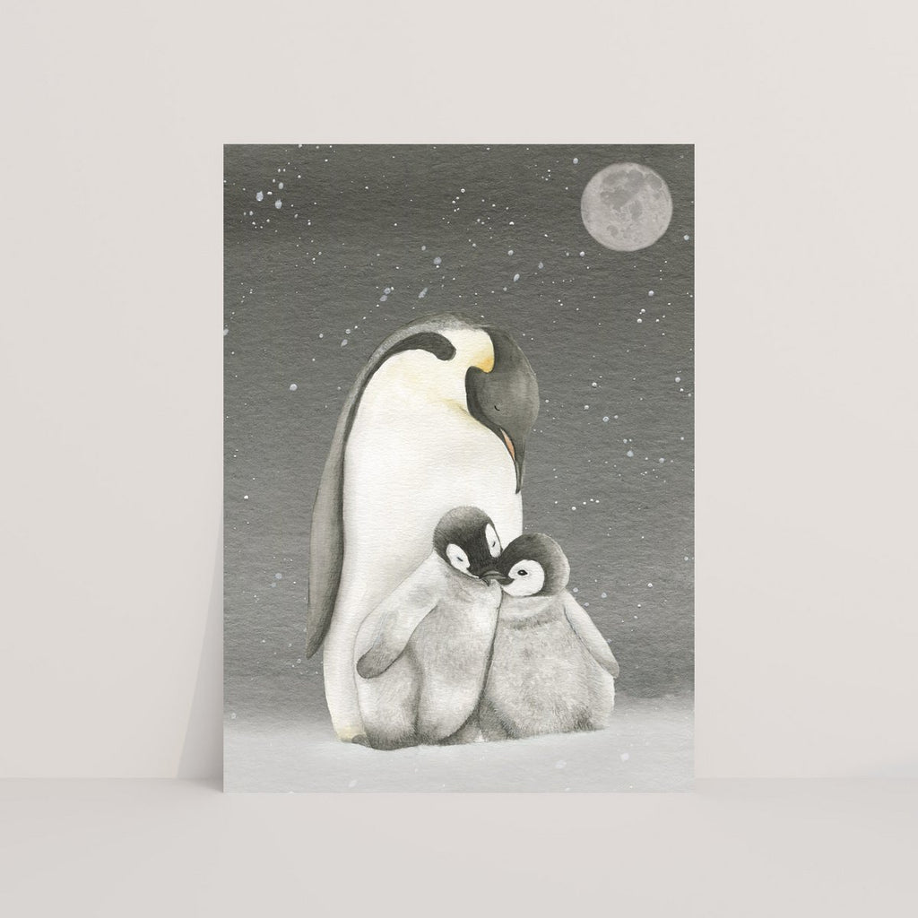 Pinguïns in de nacht - Ansichtkaart
