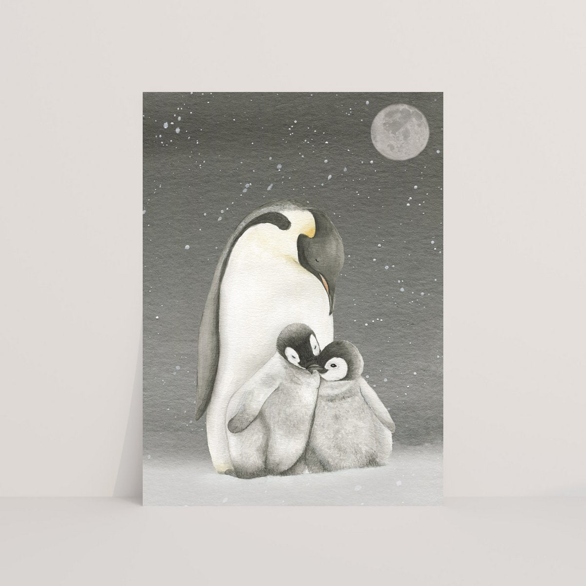 Pinguïns in de nacht - Ansichtkaart