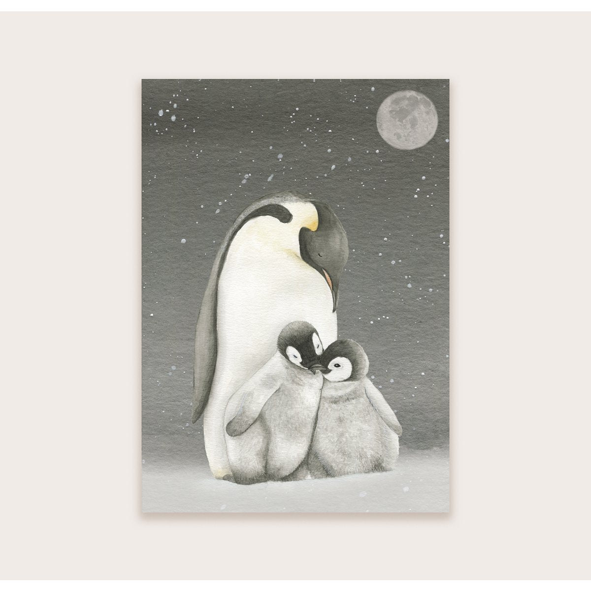 Pinguïns in de nacht - Ansichtkaart