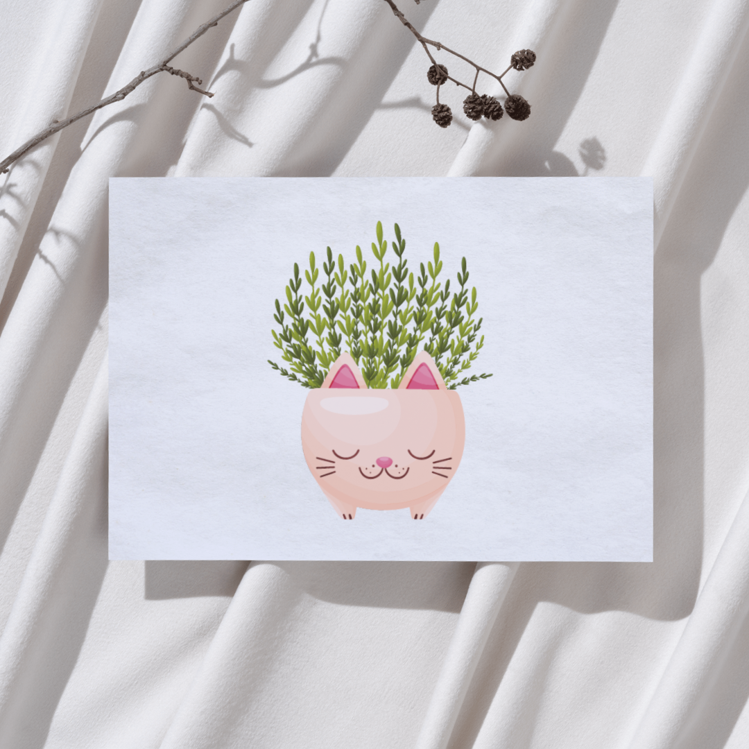 Plant in poezenpot - Ansichtkaart