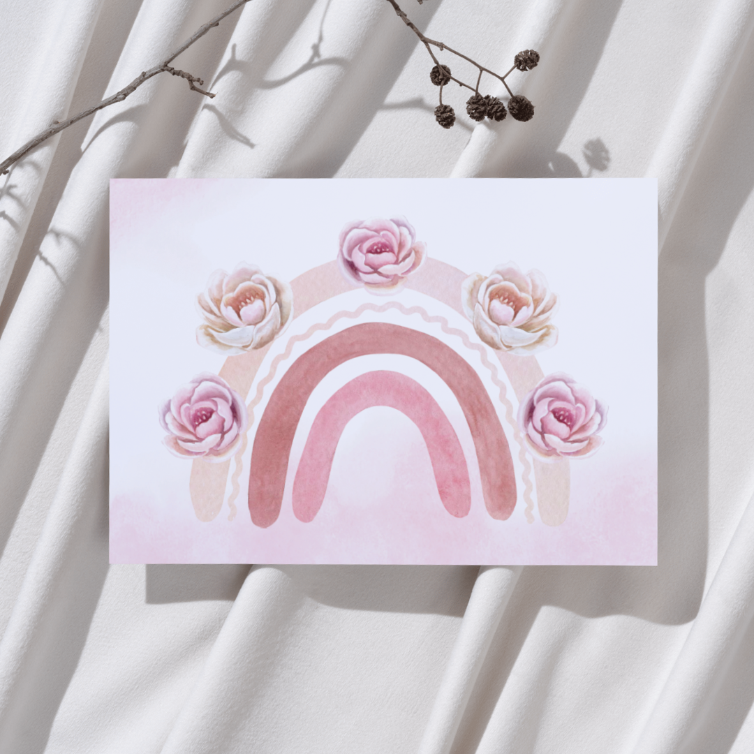 Regenboog met bloemen - Roze Ansichtkaart