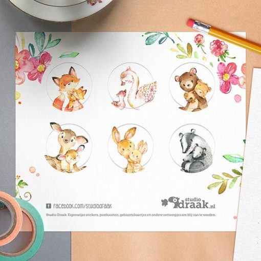 Kus en knuffels dieren - Stickervel