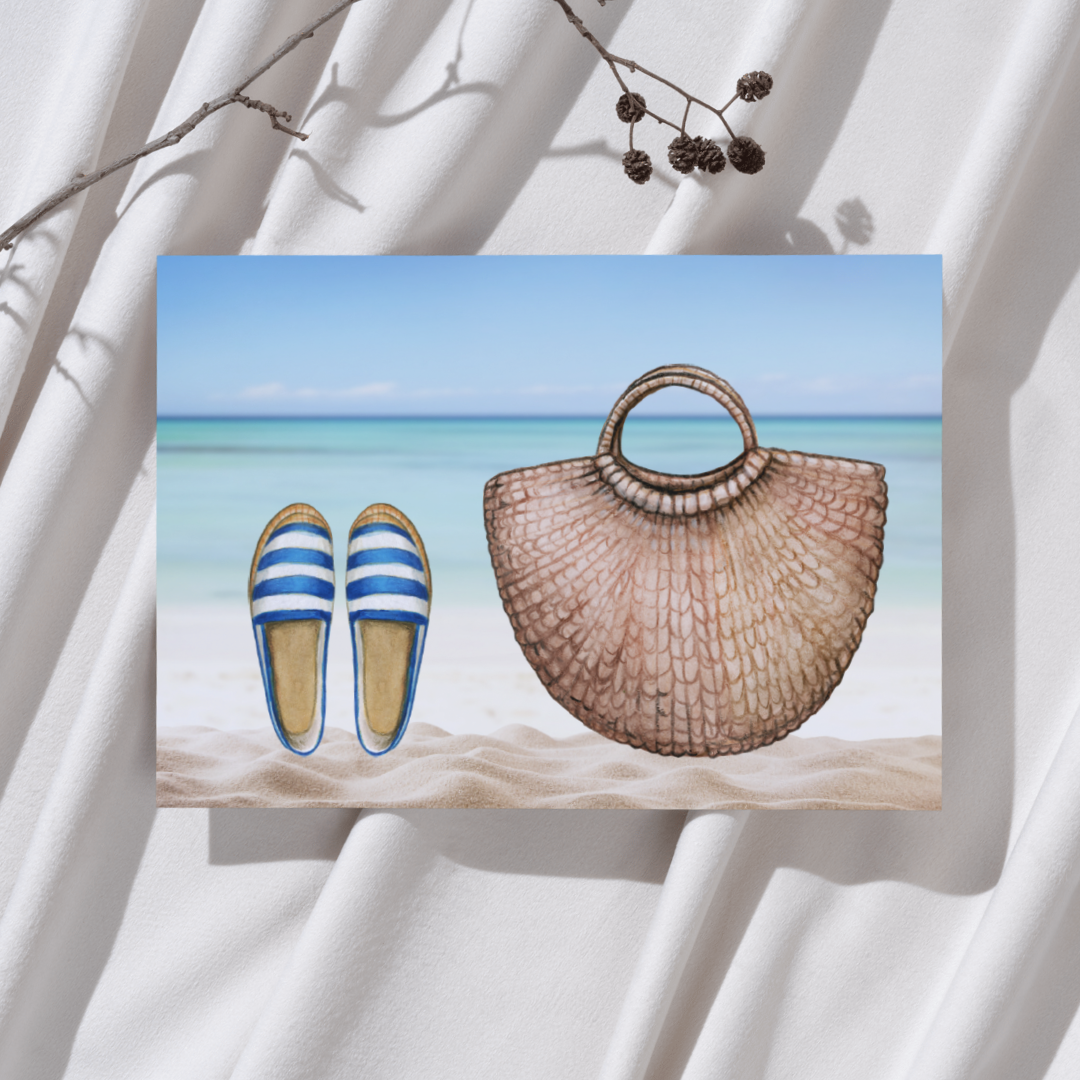 Strandtas en zomerschoenen – Ansichtkaart
