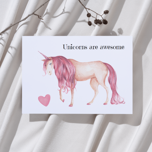 'Unicorns are awesome’ – Roze Eenhoorn Ansichtkaart