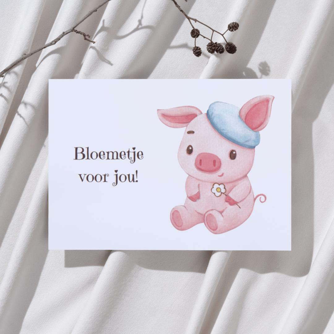 'Bloemetje voor jou!’ – Varkentje Ansichtkaart