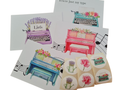 Typemachines en piano's - Set van 4 Ansichtkaarten en 6 Stickers