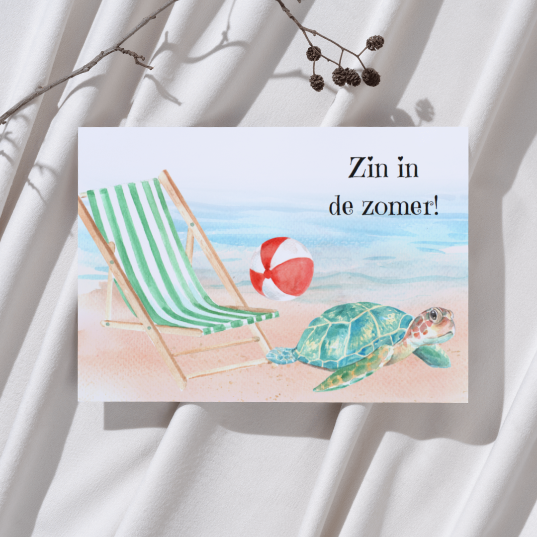 'Zin in de zomer!’ Schildpad – Strand Ansichtkaart