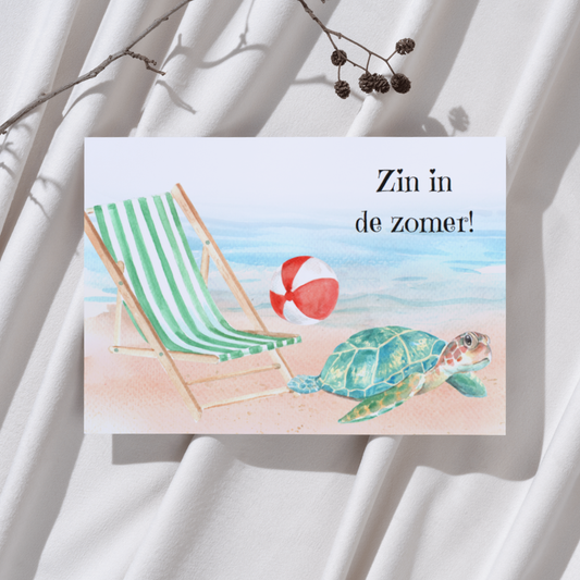 'Zin in de zomer!’ Schildpad – Strand Ansichtkaart